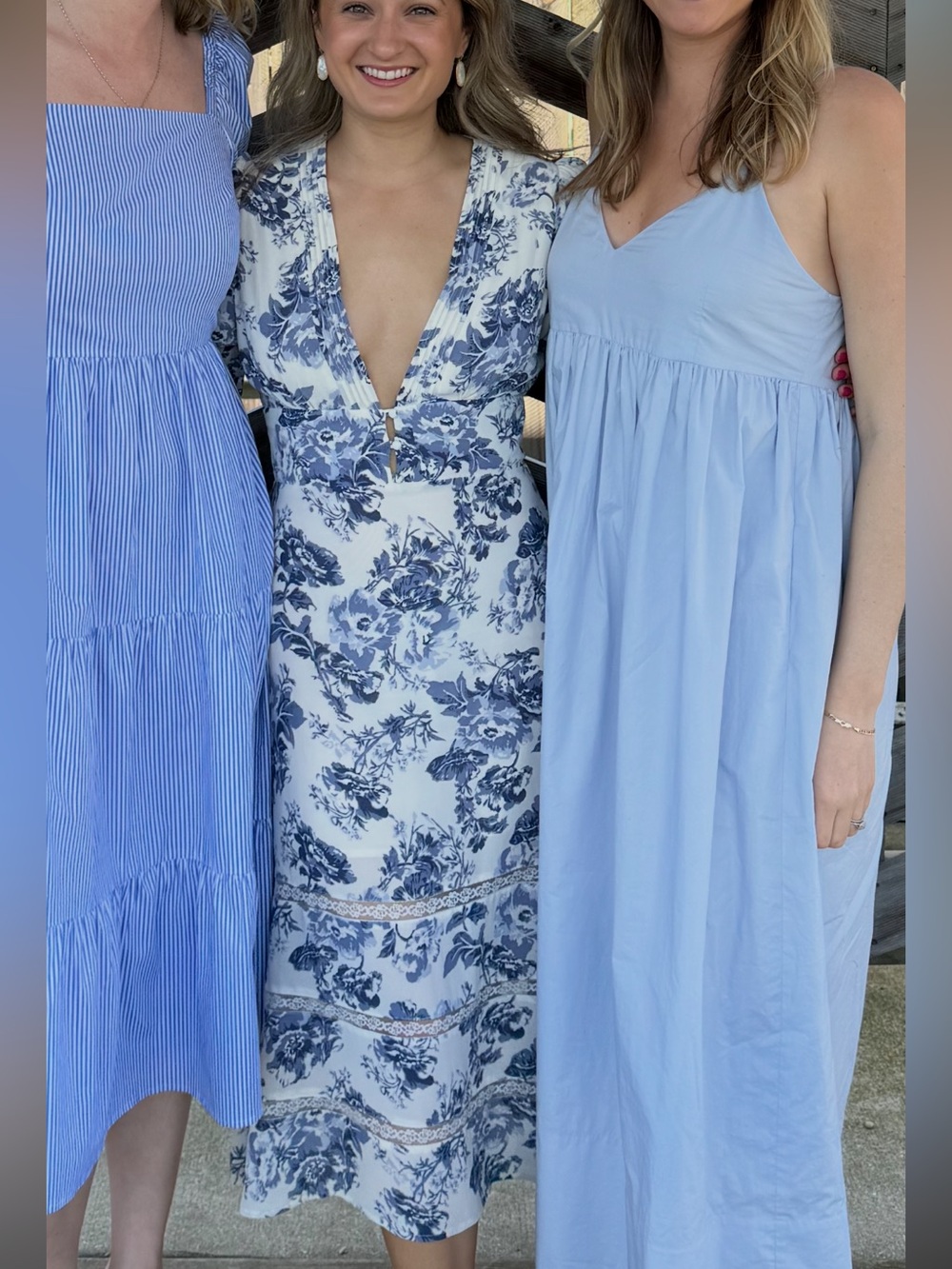 Blue Floral V-Neck Midi Dress